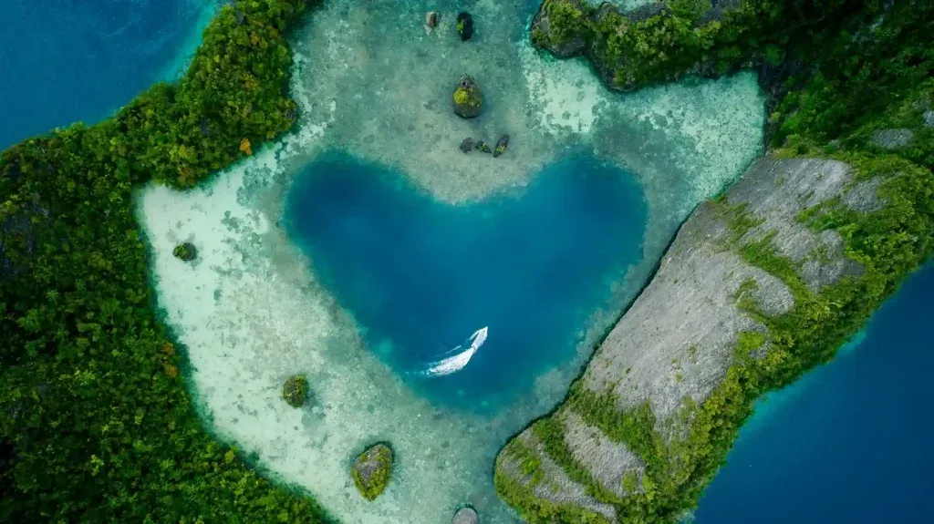 Aerial view of the lagoons at Dafalen, Misool, Raja Ampat