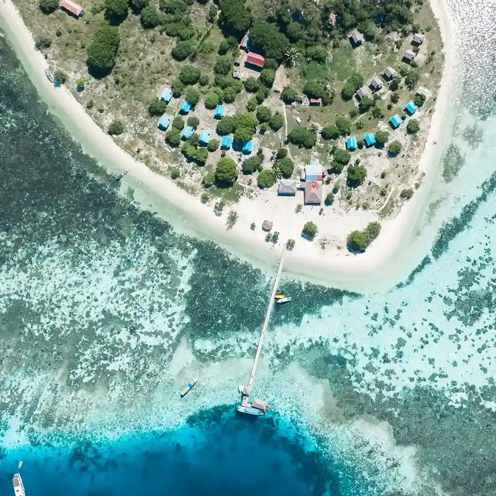 Aerial view of Kanawa Island and its fringing reef