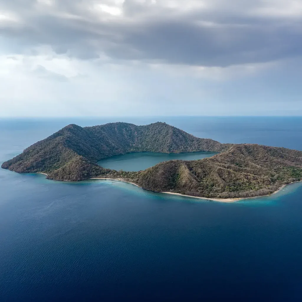 Aerial view of Satonda Island and its crater lake