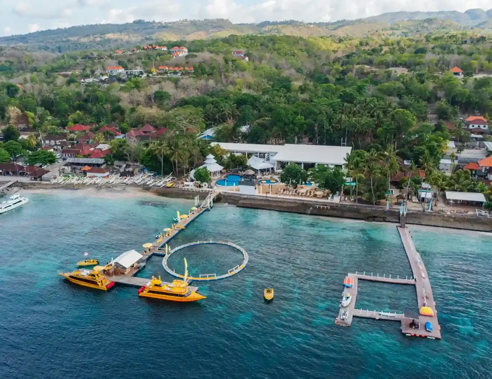 Beach club jetty and moorings on Nusa Penida