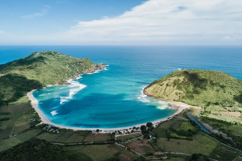 Aerial view of the bay at Kuta Lombok