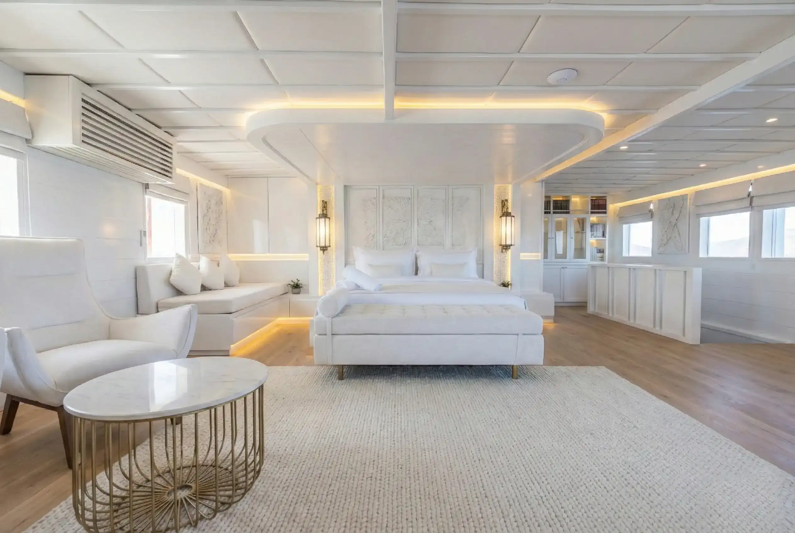 Super suite cabin with lounge seating on board